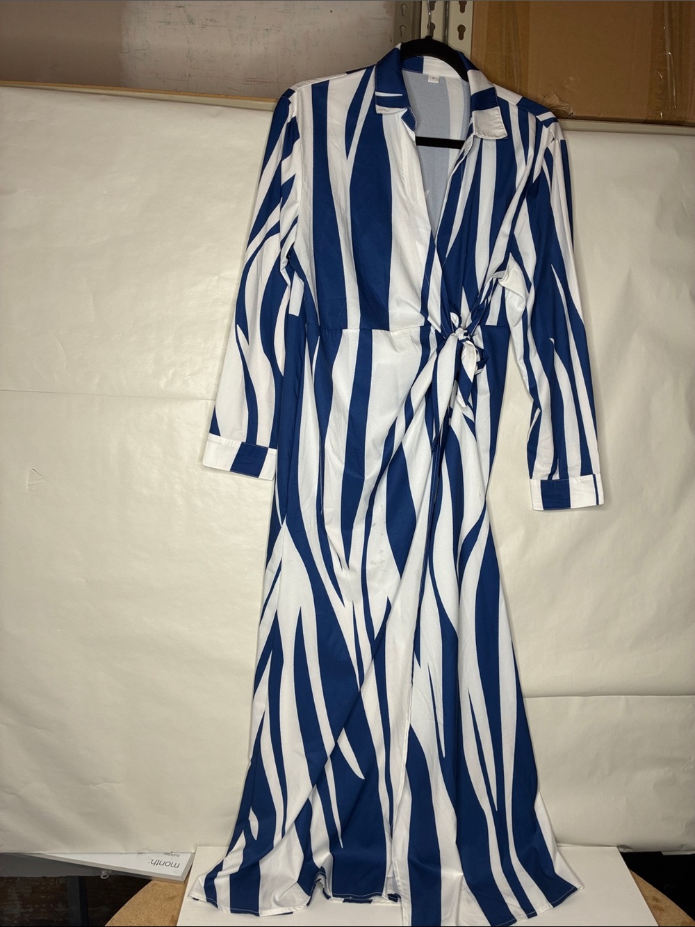 Blue & White Stripe Wrap Maxi Dress